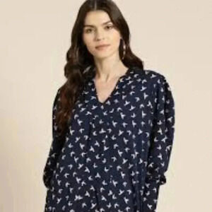Rue‎ 21 bird print blouse blue